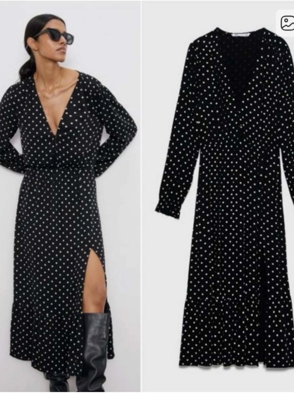 Zara Polka Dot Long Sleeve Maxi Dress - Black